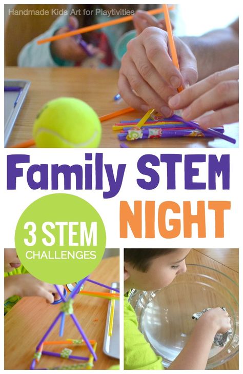 Stem Challenges. Many people think of STEAM (or STEM) activities to do at school, but they also are fun, engaging activities the whole family can participate in. Family Engagement Activities Daycare, Stem Family Night, Family Science Night, Steam Night, Stem Night, Family Math Night, Balloon Car, Math Night, Family Involvement