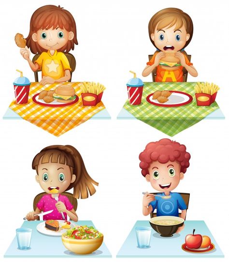 Children eating food on the dining table | Free Vector #Freepik #freevector #food #children #table #child Manners For Kids, Healthy And Unhealthy Food, Table Manners, Baby Illustration, Cooking With Kids, Happy Kids, Cute Gif, Kotatsu, Pluto The Dog