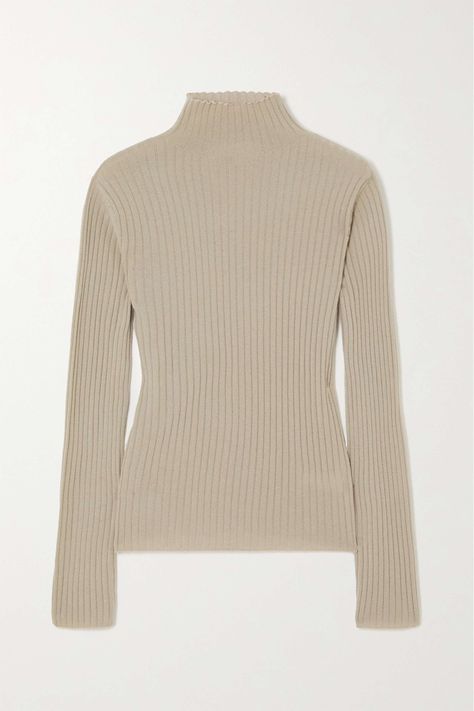 Beige Ariana ribbed organic cashmere turtleneck sweater | ARCH4 | NET-A-PORTER | Net-a-Porter (UK & EU) Beige Turtleneck, Cashmere Turtleneck, Environmental Protection, Mr Porter, Net A Porter, Women Collection, Turtleneck Sweater, Capsule Wardrobe, Goats