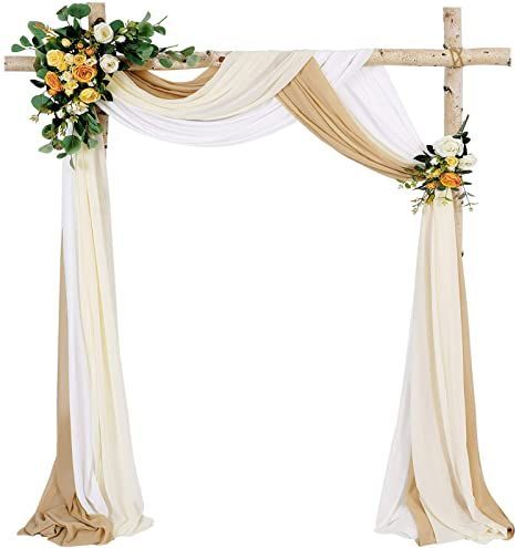 Wedding Arch Outdoor Indoor White Sheer Backdrop Curtain 3 Panels Chiffon Fabric Drapery 6 Yards Nude and Cream Party Background Drapes Wedding Decoration Tulle Ceiling, Sheer Backdrop, Indoor Wedding Decorations, White Wedding Arch, Backdrop Curtains, Draping Fabric, Mode Kimono, Wedding Design Decoration, Cream Wedding