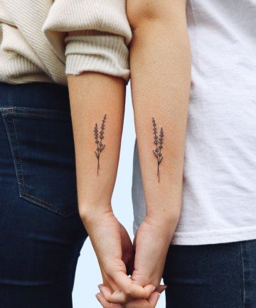 BFF Tattoos: Sprigs of Lavender, 22 Amazing Matching Tattoos to Get With Your Best Friend - (Page 19) Cute Matching Tattoos, Matching Friend Tattoos, Matching Best Friend Tattoos, Tiny Wrist Tattoos, Bestie Tattoo, Lavender Tattoo, Shape Tattoo, Bff Tattoos, Friendship Tattoos