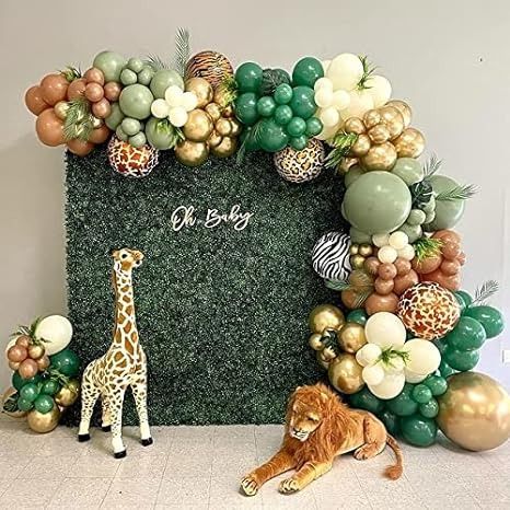 Amazon.com: 128pcs Safari Jungle Balloon Garland Arch Kit- Sage Green and Brown Balloons with Animal Print for Wild One Tropical Theme Party Supplies Olive for Boy First Bithday Baby Shower Wedding Graduation : Toys & Games Sage Green And Brown, Brown Balloons, Safari Balloon, Jungle Balloons, Tropical Theme Party, Baby Shower Safari Theme, Jungle Theme Parties, Safari Theme Party, Metallic Balloons