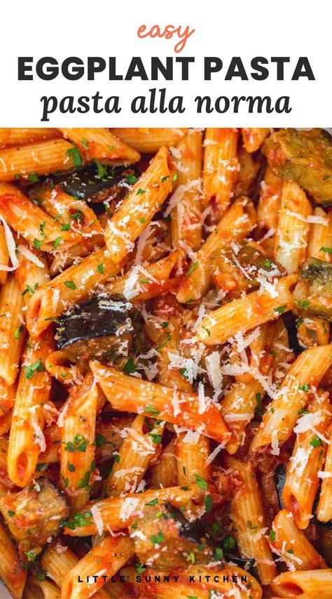 Eggplant Pasta Recipes Healthy, Eggplant Pasta Casserole, Italian Eggplant Recipes Pasta, Pasta Eggplant Recipe, Mediterranean Recipes Eggplant, Roast Veg Pasta Sauce, Eggplant Pasta Vegan, Eggplant Bolognese Sauce, Pasta And Eggplant Recipe