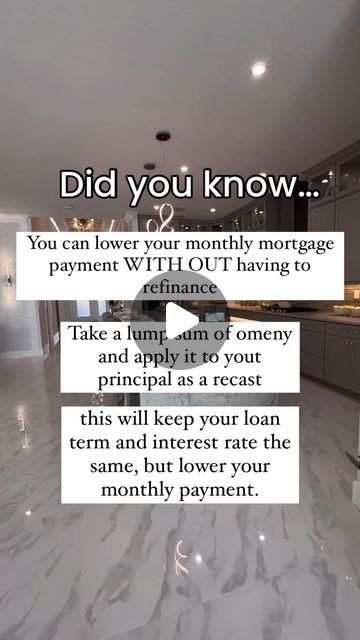 Mandy Martinez on Instagram: "🌟 Explore this little-known mortgage hack! 🌟 Did you know you can decrease your monthly mortgage payment WITHOUT the hassle of refinancing? 💼💰 It’s called a mortgage recast: simply make a lump sum payment towards your principal, and your lender recalculates your monthly payments based on the remaining balance. 🏠💸 Here’s the magic: your loan term and interest rate stay the same, but your monthly payment decreases, giving you extra financial flexibility without the commitment of refinancing! 🎩✨ 📞 +1 832-878-5626 ✉️ mandy.martinez@swbc.com NMLS: #858972 Ready to keep more money in your pocket each month? #MortgageHacks #FinancialFreedom" Mortgage Hacks, Frugal Mom, Monthly Payments, Interest Rate, Mortgage Payment, Interest Rates, More Money, Study Tips, Financial Freedom