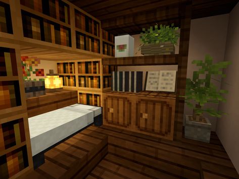 Minecraft Bedroom Aesthetic Ideas, Minecraft Attic Ideas Interior, Minecraft Builds Bedroom, Minecraft Bedroom Layout, Interior Minecraft House Ideas, Minecraft Simple Interior, 4x4 Minecraft Bedroom, Minecraft Dorm Room Build, One Bed Minecraft Ideas