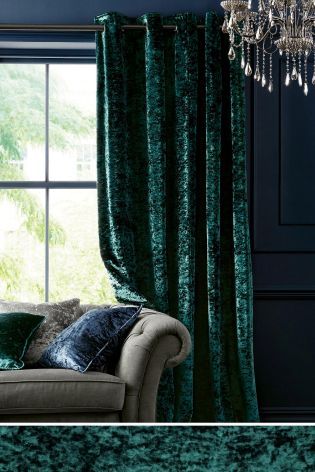 Next Dark Teal Velvet Curtains Emerald Green Curtains, Velvet Curtains Bedroom, Emerald Room, Dark Green Living Room, Living Room Decor Curtains, Eyelet Curtains, Tapestry Bedroom, Green Curtains, Curtains Living