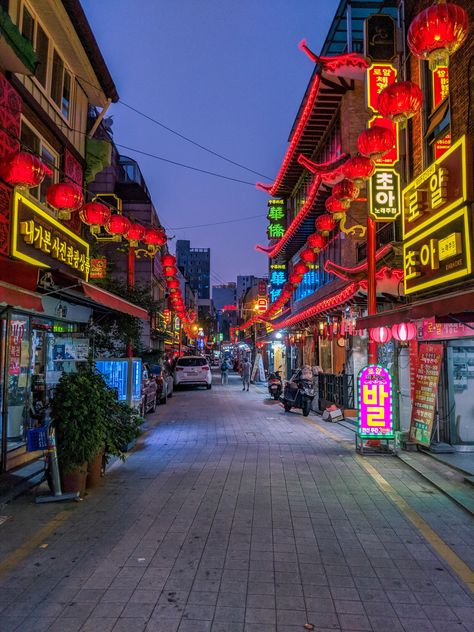 Neon glow in China Town Busan South Korea Korea Town Nyc, China Town Art, China Town New York, China Town Nyc, Town Reference, Korea Town, Neon Street, China Street, Holiday China