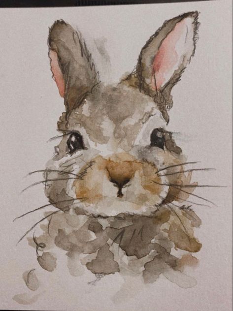 Watercolor Art Rabbit, Bunny Drawing Watercolor, Watercolour Rabbit Painting, Watercolor Rabbit Paintings, Watercolor Art Bunny, Cute Watercolor Paintings Easy Animals, Easy Animal Watercolor Paintings For Beginners, How To Watercolor Animals, Watercolor Rabbit Tutorial