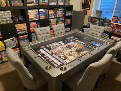 The Origins Game Table With Vaulted Playing Area Game Table Ideas, Custom Poker Tables, Card Game Table, Board Game Table, Game Room Family, Game Tables, Game Theory, Custom Storage, Game Table