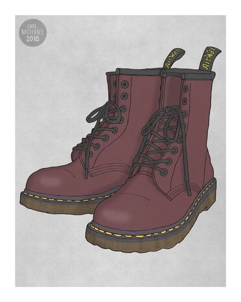 Red Doc Martens, Badass Drawings, White Doc Martens, Saved Tattoo, Doc Martens Boots, Shoe Design Sketches, Shoes Drawing, Tattoo Illustration, Shoe Art