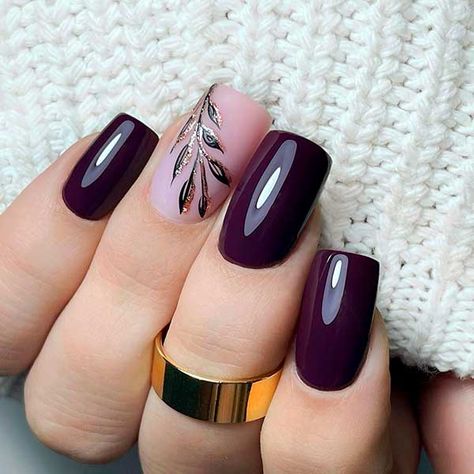 The Best Dark Purple Nails for 2023 | Stylish Belles Dark Purple Nails With Accent Nail, Simple Dark Purple Nails, Dark Purple Nail Designs Short, Purple Nails With Accent Nail, Dark Purple Short Nails, Nail Art On Purple Nails, Dark Purple Nails Short, Dark Purple Acrylic Nails Design, Classy Dark Nails