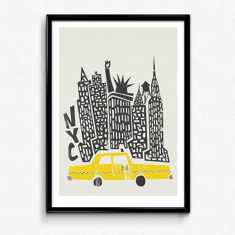 Wall Prints New York, Poster Prints Wall Bedroom New York, New York Post Print, Nyc Taxi Illustration, New York City Prints Wall Art, New York Illustration, New York Cityscape, East End Prints, Nyc Art