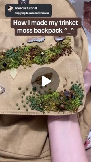 Fae & Fyre on Instagram: "Mossy Trinket Bag Tutorial ^_^ #embroiderytutorial #embroideryart #embroidered #embroiderydesign #moss #trinkets #trinketmoss #goblincore #gremlincore #forest #earthtones #earthy #earth #fairycore #diy #craft" Goblincore Embroidery, Fairycore Diy, Goblincore Diy, Moss Embroidery, Trinket Bag, Goblin Core, Embroidered Tote Bag, Embroidered Tote, Bag Tutorial