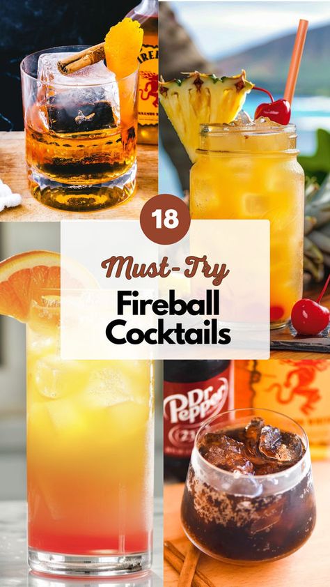 Fire Alcohol Drinks, Drinks Alcohol Recipes Fireball, Mixed Drinks With Fireball Whiskey, Basic Cocktails Recipes, Fireball Food Recipes, Drinks With Cinnamon Whiskey, Manly Drinks Alcohol, Fireball And Pineapple Juice, Drinks To Make With Fireball