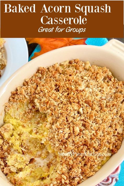 Acorn squash casserole in baking dish. Acorn Squash Casserole, Savory Acorn Squash, Easy Squash Recipes, Bread Crumb Topping, Fall Casserole, Southern Thanksgiving Recipes, Fall Casseroles, Acorn Squash Recipe, Acorn Squash Recipes