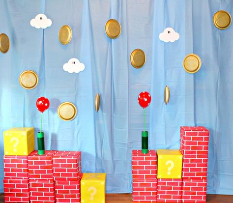 19 Awesome Super Mario Birthday Party Ideas Super Mario Decorations, Mario Decorations, Super Mario Brothers Party, Mario Brothers Birthday Party, Mario Kart Party, Mario Bros Birthday Party Ideas, Nintendo Party, 4de Verjaardag, Mario Y Luigi