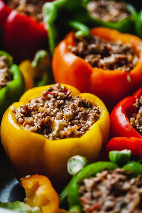 Greek Stuffed Peppers (Yemista) | Olive & Mango Greek Cuisine Recipes, Greek Entrees, Greek Peppers, Greek Stuffed Peppers, Capsicum Recipes, Stuffed Peppers Beef, Greek Recipe, Greek Foods, Greek Dinners