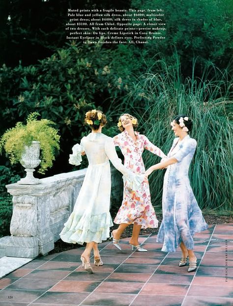 Garden Party Harper's Bazaar US February 1992  Shalom Harlow, Susan Holmes, Tajana Patitz, Shiraz Tal by Patrick Demarchelier Women In Dresses, Tea Party Attire, Susan Holmes, Shalom Harlow, Cher Horowitz, Spring Wedding Guest Dress, Patrick Demarchelier, Helena Christensen, Vogue Australia