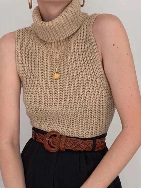 Deux Birds, Knitted Top Outfit, Haine Diy, Mode Crochet, Knit Sweater Vest, Vogue Knitting, Sweater Vest Women, Sleeveless Turtleneck, High Neck Sleeveless