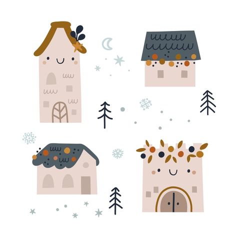 Cute Houses Illustration, Cute House Doodle, House Cute Drawing, House Cartoon Illustrations, Cottage Doodle, Cute House Illustration, Cartoon Houses, House Doodle, Doodle Art Letters