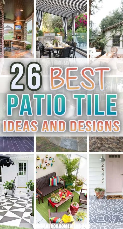 Best Patio Tile Ideas. Check out these fantastic outdoor tile ideas and designs for your patio. Choose the best materials and patterns that will spruce up your outdoor space. #decorhomeideas Patio Tiling Ideas Outdoor Flooring, Outdoor Patio Wall Tile Ideas, Flooring For Patio Outdoor Spaces, Non Slippery Outdoor Tiles, Tiled Patio Floor Outdoor Spaces, Tiles For Patio Outdoor Spaces, Backyard Patio Flooring Ideas, Patio Floor Tile Ideas, Front Porch Slate Tile