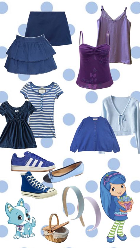 Strawberry shortcake blueberry muffin costume inspo Strawberry Shortcake Halloween Costume Blueberry Muffin, Blueberry Strawberry Shortcake Costume, Blueberry Muffin From Strawberry Shortcake, Blueberry Muffin Character Costume, Blueberry Muffin Costume Ideas, Blueberry Muffin Strawberry Shortcake Outfit Ideas, Blueberry Muffins Strawberry Shortcake, Blueberry Muffin Cosplay, Blueberry Muffin Outfit