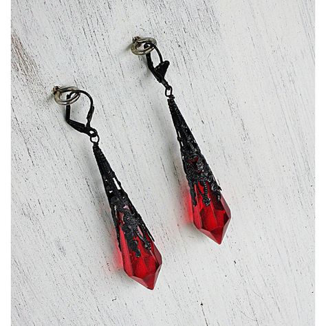 Red Victorian Earrings, Ruby Crystal in Antique Black Brass, Red and... ($20) ❤ liked on Polyvore featuring jewelry, earrings, accessories, gothic earrings, chandelier earrings, vintage chandelier earrings, red earrings and vintage filigree earrings Enchanting Jewelry, Earrings Goth, Jewelry Ruby, Jewelry Victorian, Earrings Gothic, Victorian Earrings, Edgy Jewelry, Nice Jewelry, Earrings Chandelier