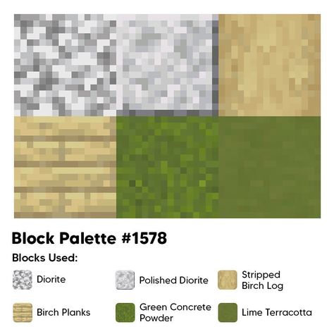 Block Palettes on Instagram: “Palette 1578 Find more Minecraft block palettes on our website! #minecraft #minecraftbuilds #minecrafthouses #minecraftideas…” Minecraft Modern Block Palette, Minecraft Block Palette Birch, Birch Block Pallet Minecraft, Minecraft Blocks Palette, Minecraft 1.20 Block Palette, Minecraft Build House, Cottagecore Minecraft, Minecraft Blocks, Minecraft Banner Designs