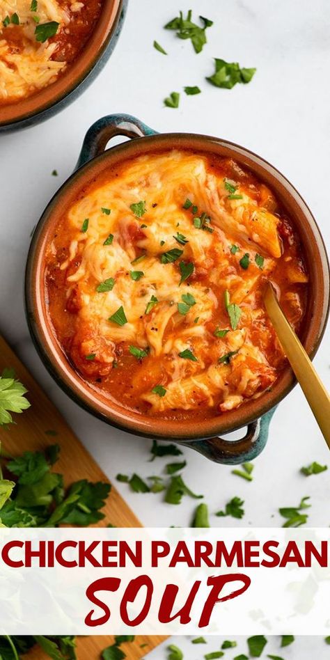 Creamy Chicken Parm Soup, Parmesan Chicken Soup, Chicken Parm Soup Crockpot, Chicken Breast Recipes Soup, Chicken Parmesan Soup Crockpot, Crockpot Chicken Parmesan Soup, Chicken Breast Soup Recipes, Quick And Easy Chicken Parmesan, Quick Chicken Soup