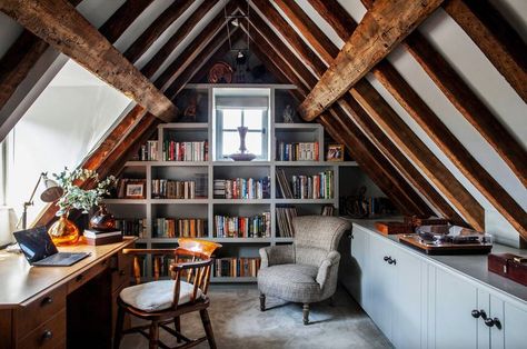 Home Office Shelves, Attic Office, Home Library Rooms, Architecture Renovation, Office Shelving, Rooms Design, Home Library Design, Attic Renovation, Bookshelf Design