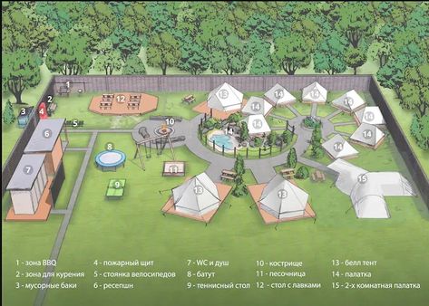 Small Campground Layout, Glamping Campsite Ideas, Camping Resort Design, Tiny Homes Community, Camping Area Design Plan, Campground Layout Ideas, Glampground Ideas, Summer Camp Layout, Backyard Glamping Ideas