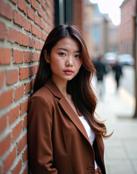 Elegance meets urban allure in this stunning portrait. A confident woman leans against a stylish brick wall, showcasing a chic brown blazer paired with a classic white top. Her flowing hair and serene expression evoke a sense of poise and sophistication. This image captures the essence of modern fashion against a vibrant city backdrop, making it perfect for inspiration. Discover how to elevate your style with timeless pieces that make a statement. #UrbanElegance #FashionInspiration #ChicStyle Headshots Brick Wall, Casual Headshots Women Outdoors, Modern Headshots Women, Female Headshots, Modern Headshots, Headshot Inspiration, City Backdrop, Headshots Women, Flowing Hair