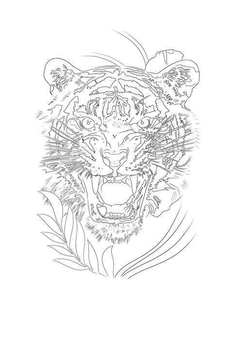 Tiger Tattoo Outline Design, Tiger Tattoo Outline, Tiger Tattoo Stencil, Tiger Stencil, Family First Tattoo, Tiger Tattoo Sleeve, Girl Thigh Tattoos, Leopard Tattoos, Lion Tattoo Sleeves