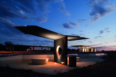 Gallery of Calder Woodburn Rest Area / BKK Architects - 6 Architects, Pyrography, Urban Design, Highway Rest Area, Rest Area, Bus Stop, Public Art, Wood Burning, Open Space