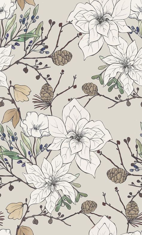 White Poinsettia print by Katy Hackney licensed surface pattern design in the Craft consortium Winter Woodland book Illustrator Pattern Design, Vintage Patterns Design, Tumblr Pattern, Flower Pattern Design Prints, Aesthetic Floral Pattern, Craft Consortium, Poinsettia Pattern, Winter Prints, White Poinsettia