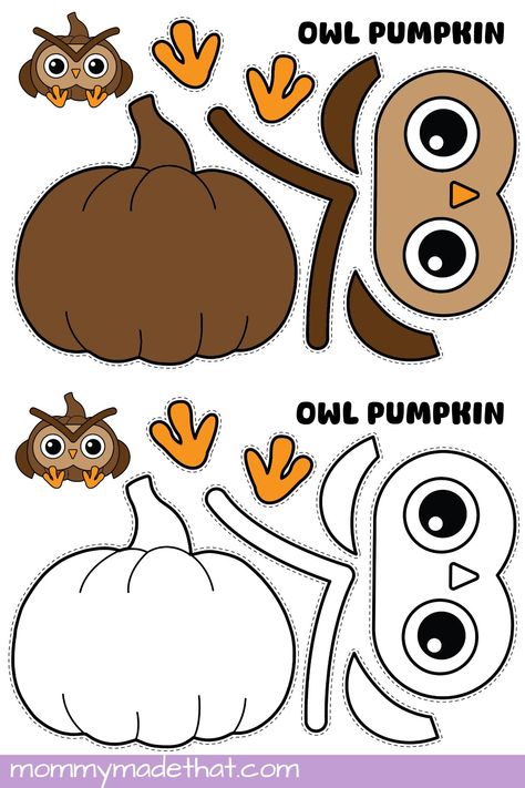 Printable Owl Pumpkin Craft Build A Owl Printable, Origami Printables, Pumpkin Owl, Owl Printable, Owl Printables, Owl Pumpkin, Pumpkin Craft, Apple Craft, Whimsical Owl