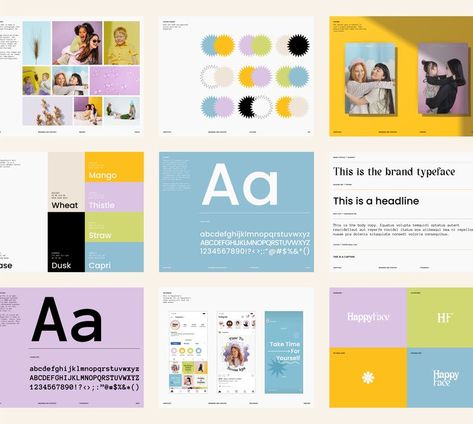 Brand Guideline Presentation, Art Direction Branding, Art Direction Presentation, Color Palette Brand Guidelines, Colorful Layout Design, Brand Identity Design Presentation, Brand Look And Feel, Color Palette Presentation Design, Brand Identity Typography