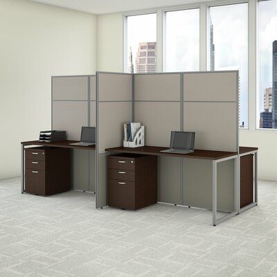 Bush Business Furniture Easy Office 4 Person Cubicle Desk with File Cabinets and Panels Cubicle Panels, Office Furniture Set, File Cabinet Desk, L Desk, Drawer Filing Cabinet, Commercial Office Furniture, File Cabinets, Brown Furniture, Work Station Desk