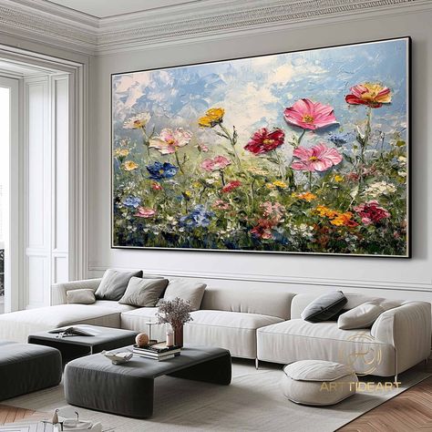 Amazing Brick accent wall living room Amazing Brick accent wall living room Horizontal Flower Painting, Brick Accent Wall Living Room, Large Textured Wall Art, Accent Wall Living Room, Floral Room Decor, Plants Painting, Brick Accent Wall, Flower Oil Painting, Wall Living Room