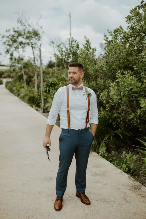 Wedding Styles For Men, Mens Summer Wedding Outfits, International Elopement, Stylish Men Summer, Summer Wedding Style, Sky Blue Suit, Suspenders Outfit, Summer Wedding Attire, Mens Wedding Attire