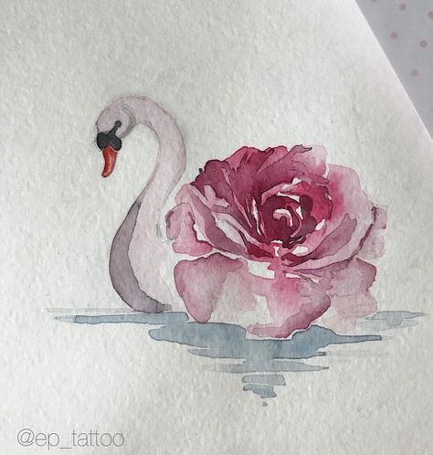 Cool Artsy Tattoos, Watercolor Swan Paintings, Cute Swan Drawing, Coquette Watercolor Painting, Water Painting Ideas Aesthetic, Cool Watercolor Ideas Aesthetic, Swan Art Painting, Small Swan Tattoo, Coquette Art Ideas