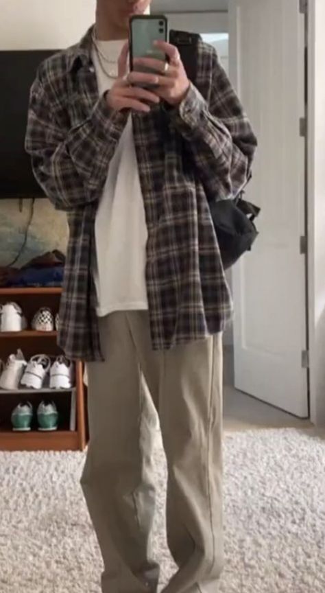 Baggy
Streetwear
Old money
Y2k
Shirt
Summer
Outfit Beige Pants White Shirt, Brown Flannel Outfit, Flannel Outfit Ideas, Nike Blazers Outfit, Flannel Shirt Outfit, Khaki Pants Outfit, Fits For Guys, Flannel Outfit, Brown Flannel