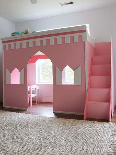 princess-castle-loft-bed-30                                                                                                                                                      More Castle Loft Bed, Princess Loft Bed, Princess Bunk Beds, Diy Bed Frame Plans, Bedframe Diy, Princess Castle Bed, Bunk Beds For Girls Room, Bed For Girls Room, Girls Bunk Beds