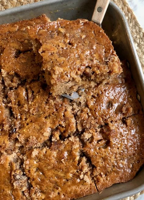 This Vintage Prune Cake Recipe will remind you of days gone by. It's a spiced cake topped with a delicious caramel buttermilk glaze! Prune Bread Recipe, Prune Cake Recipe, Moist Date Cake Recipe, Buttermilk Icing, Buttermilk Glaze, Prune Cake, Prune Recipes, Snacking Cake, Spiced Cake