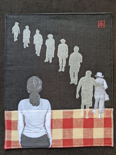 "Loss," a Fabric Collage - ANY Texture - Textile Art by Zwia Lipkin Textile Collage, Sewing Room Organization, Sewing Tutorials Clothes, Fabric Collage, Human Condition, Sewing Projects For Beginners, Functional Art, Textile Artists, Sewing For Beginners