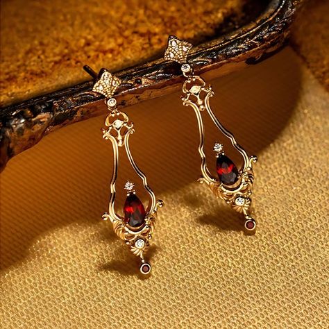 Gold Ruby Earrings, Garnet Drop Earrings, Ear Drop, Pear Earrings, Ruby Earrings Studs, David Rose, Red Jewelry, Garnet Jewelry, Ruby Earrings