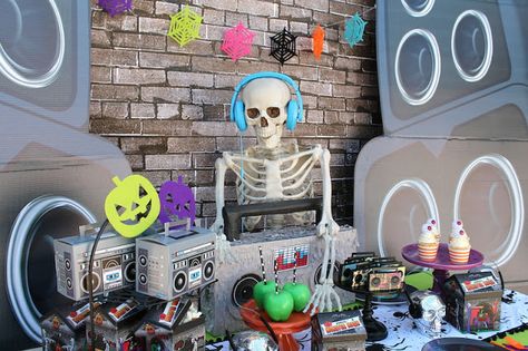 Monster Mash 3rd Birthday, Halloween Dj Booth, Skeleton Dj, Monster Mash Halloween Party, Kid Friendly Halloween Party, Monster Mash Party, Dirt Bike Party, Classroom Halloween, Perfect Halloween Party