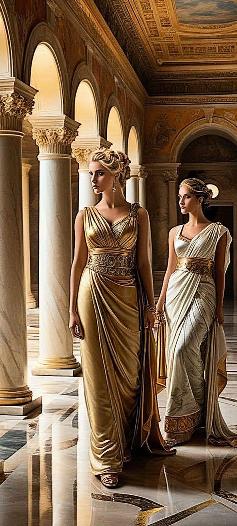 Ancient Rome Inspired Fashion, Indian Ancient Dress, Greek Godesses Outfit, Greek Princess Aesthetic, Roman Dress Goddesses, Greek Goddess Cosplay, Champagne Costume, Ancient Rome Clothing, Ancient Greek Dress