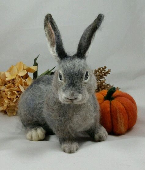 OOAK Needle Felted Realistic Gray Bunny Rabbit by Tatiana Trot | #1854959759 Needle Felted Rabbit, Felted Rabbit, Black And White Rabbit, Gray Bunny, Wire Armature, Felted Art, Grey Bunny, Artist Doll, Vintage Barbie Dolls