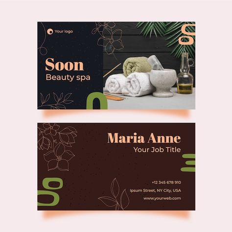 Hand drawn spa salon template design | Premium Vector #Freepik #vector #spa-design #spa-business-card #beauty-visiting-card #spa-template Spa Business Cards Design, Spa Business Cards, Visiting Cards, Business Card Design, Business Cards, Graphic Resources, Spa, Template Design, Card Design